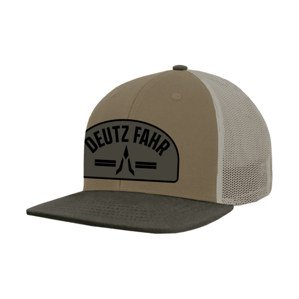 Tan Patch Hat Front Image on white background