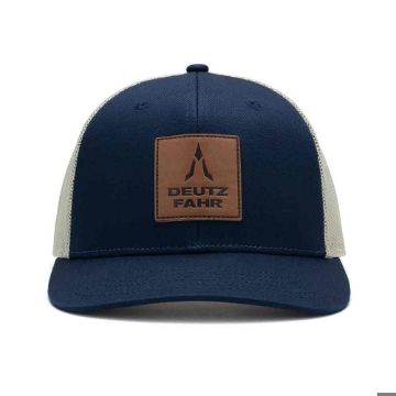 Blue/Tan Hat Left View Product Image on white background