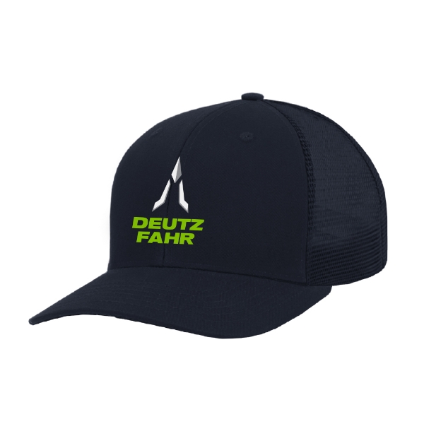 Deutz-Fahr Performance Mesh Trucker Hat in navy with silver and neon green logo